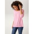 Langarmshirt ANISTON CASUAL Gr. 36, pink (pink, weiß), Damen, Single Jersey, Obermaterial: 95% Viskose, 5% Elasthan, geringelt, gestreift, Shirts, der Clou: die Fake-Knopfleiste im Rücken