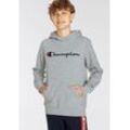 Sweatshirt CHAMPION "Classic Hooded large Logo - für Kinder" Gr. XL (164/170), grau (grau 2) Kinder Sweatshirts