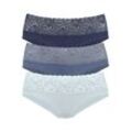 Slip VIVANCE, Damen, Gr. 32/34, blau (eisblau, rauchblau, navy), Single Jersey, Obermaterial: 95% Baumwolle, 5% Elasthan. Spitze: 93% Polyamid, 7% Elasthan (LYCRA), unifarben, bequem, Unterhosen, aus elastischer Baumwolle mit floraler Spitze