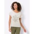 Kurzarmshirt HEINE "T-Shirt" Gr. 34, beige (ecru), Damen, 95% Viskose, 5% Elasthan, geblümt, gemustert, mehrfarbig, bedruckt, Shirts