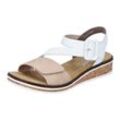 Riemchensandale RIEKER Gr. 40, beige (beige, weiß), Damen, Lederimitat, Schuhe, Sommerschuh, Sandalette, Keilabsatz, mit asymmetrischem Riemchen