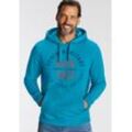 Kapuzensweatshirt H.I.S Gr. M (48/50), blau (türkis), Herren, angeraute Sweatware, Obermaterial: 60% Baumwolle, 40% Polyester, bedruckt, Sweatshirts, Langarm, lässige Passform, mit Kängurutasche