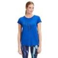 Kurzarmshirt BETTY BARCLAY "Betty Barclay Rundhals-Shirt mit Raffung" Gr. S, blau (blau, schwarz), Damen, Jersey, Obermaterial: 96% Viskose, 4% Elasthan., Shirts, Druck