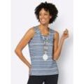 Shirttop CASUAL LOOKS Gr. 46, blau (jeansblau-weiß-geringelt) Damen Tops