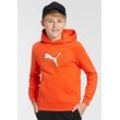 Kapuzensweatshirt PUMA "ESS+ LOGO LAB CAT HOODIE FL B" Gr. 164, rot (rotmazing), Kinder, Fleece, Obermaterial: 66% Baumwolle, 34% Polyester, bedruckt, Sweatshirts