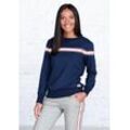 Sweatshirt H.I.S, Damen, Gr. 32/34, blau (marine), Steppware, Obermaterial: 77% Baumwolle, 20% Polyester, 3% Elasthan, unifarben, kontrastfarbene Details, Basic, bequem, Rundhals, Langarm Bündchen, Sweatshirts, mit gestreiftem Tape, Loungewear, Loungeanzug