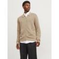 Strickjacke JACK & JONES "JPRBLAMILANO STITCH KNIT CARDIGAN SN", Herren, Gr. L, beige (greige), Strick, Obermaterial: 100% Baumwolle, meliert, modisch, relaxed fit, Langarm, Strickjacken