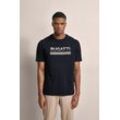 T-Shirt BUGATTI Gr. L, blau (marine) Herren Shirts mit gummiertem Logo-Print