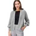 Strickjacke ZERO "zero Grobstrickjacke offener Style" Gr. M, grau (grey melange) Damen Strickjacken Plainohne Details