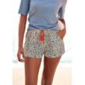 Schlafshorts LASCANA, Damen, Gr. 32/34, N-Gr, beige (ecru), Single Jersey, Obermaterial: 60% Polyester, 36% Viskose, 4% Elasthan, geblümt, feminin, bequem kurz, Hosen, im Blumen Allover-Druck