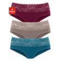 Slip VIVANCE, Damen, Gr. 32/34, bunt (taupe, petrol, bordeaux), Single Jersey, Obermaterial: 95% Baumwolle, 5% Elasthan. Spitze: 93% Polyamid, 7% Elasthan (LYCRA), unifarben, bequem, Unterhosen, aus elastischer Baumwolle mit floraler Spitze