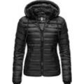 Steppjacke NAVAHOO "Lulana", Damen, Gr. M (38), schwarz, Oberstoff: 100% Nylon, Futter: 100% Polyester, Wattierung: 100% Polyester, Ärmelfutter: 100% Polyester, kontrastfarbene Details, casual, figurbetont hüftlang, Langarm Ärmel ohne Ärmelschlitz Rippstrickbündchen kontrastfarben, Jacken, leichte Übergangsjacke mit Kapuze