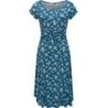 Sommerkleid RAGWEAR "Ivone", Damen, Gr. L (40), Normalgrößen, blau (indigo), 95% Viskose, 5% Elasthan, casual, bequem knieumspielend, Rundhals, Kurzarm Ärmel ohne Ärmelschlitz Umschlagbund mit Knöpfen, Kleider, leichtes Jersey-Kleid mit stylischer Raffung