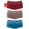 Panty VIVANCE, Damen, Gr. 32/34, bunt (petrol, taupe, bordeaux), Single Jersey, Obermaterial: 95% Baumwolle, 5% Elasthan. Spitze: 93% Polyamid, 7% Elasthan (LYCRA), unifarben, körpernah, Unterhosen, aus elastischer Baumwolle mit floraler Spitze