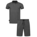 Poloshirt RAGWEAR "Set Porpi" Gr. L (52), grau (dunkelgrau), Herren, Material: 50% Baumwolle, 50% Polyester, Shirts, Modisches Herren Set aus Hemd und kurzer Hose