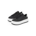 Plateausneaker CALVIN KLEIN JEANS "BOLD FLATF LOW MIX OHB" Gr. 36, silber (schwarz, silberfarben), Damen, Leder, Lederimitat, Schuhe, Schnürschuh, Halbschuh, Freizeitschuh mit Fersen-Kontrast