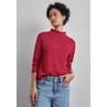 Langarmshirt STREET ONE, Damen, Gr. 36, rot (autumn rot), Stoff, 77% Polyester, 23% Viskose, unifarben, casual, normal normal, hoch geschlossener Ausschnitt, Langarm Bündchen, Shirts, mit Turtleneck