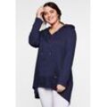 Longshirt SHEEGO "Große Größen", Damen, Gr. 52/54, blau (marine), Obermaterial: 50% Baumwolle, 50% Modal, unifarben, casual, figurumspielend lang, V-Ausschnitt, Langarm, Shirts, mit Kängurutasche, im Vokuhila-Schnitt