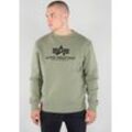 Sweatshirt ALPHA INDUSTRIES "Basic Sweater", Herren, Gr. S, grün (olive), angeraute Sweatware, Obermaterial: 80% Baumwolle, 20% Polyester, bedruckt, modisch, normal normal, Rundhals, Langarm Rippbündchen, Sweatshirts