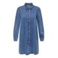 Jeanskleid ONLY "ONLALMA L/S DRESS DNM CRO" Gr. XS (34), N-Gr, blau (medium blau denim), Damen, Denim/Jeans, Obermaterial: 98% Baumwolle, 2% Elasthan, unifarben, Kleider