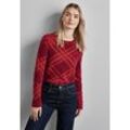 Langarmshirt STREET ONE, Damen, Gr. 36, rot (beet rot), Stoff, 46% Polyester, 41% Polyamid, 13% Viskose, kariert, casual, gerade normal, U-Boot-Ausschnitt, Langarm Bündchen, Shirts, mit U-Boot-Ausschnitt