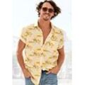 Hawaiihemd BEACHTIME "Regular fit", Herren, Gr. L (41/42), N-Gr, gelb (gelb, bedruckt), Web, Obermaterial: 100% Baumwolle, casual, regular fit, ohne Ausschnitt, Kurzarm abgesteppte Kante, Hemden, Kurzarm, Freizeithemd mit Palmenprint, reine Baumwolle