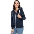 Kapuzensweatjacke DEPROC ACTIVE "FinjaCMYK II", Damen, Gr. 36 (S), blau (navy), 50% Baumwolle, 50% Polyester, casual, tailliert, Langarm gerader Abschluss, Sweatjacken, weiche Fleecejacke mit Kängurutasche