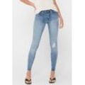 Ankle-Jeans ONLY "ONLBLUSH MID SK ANK RW REA333NOOS", Damen, Gr. M (38), Länge 34, blau (light blau denim), Denim/Jeans, Obermaterial: 94% Baumwolle, 4% Polyester, 2% Elasthan, Abriebeffekte, casual, skinny fit, Jeans, mit Destroyed Effekt