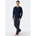 Pyjama SCHIESSER ""Ebony"" Gr. 102, blau (800, blau), Herren, Single Jersey, Obermaterial: 100% Baumwolle, unifarben, Homewear-Sets, mit rundem Halsausschnitt