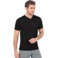 T-Shirt TRIGEMA "TRIGEMA V-Shirt COOLMAX", Herren, Gr. L, schwarz, 100% Polyester (recycelt), sportlich, Kurzarm, Shirts