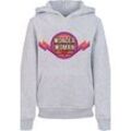 Kapuzenpullover F4NT4STIC "DC Comics Wonder Woman Rainbow Logo" Gr. 122/128, grau (erdgrau), Mädchen, Obermaterial: 65% Baumwolle, 35% Polyester, Pullover, Print