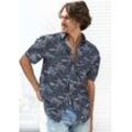 Hawaiihemd BEACHTIME "Regular fit", Herren, Gr. S (37/38), N-Gr, blau (navy, bedruckt), Web, Obermaterial: 100% Baumwolle, casual, regular fit, ohne Ausschnitt, Kurzarm abgesteppte Kante, Hemden, Kurzarm, Freizeithemd mit Palmenprint, reine Baumwolle