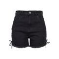 Stoffhose URBAN CLASSICS "Urban Classics Damen Ladies Highwaist Denim Lace Up Shorts" Gr. 26, Normalgrößen, schwarz (schwarzwashed), Damen, 100% Baumwolle, unifarben, Hosen