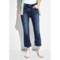 Bootcut-Jeans CECIL, Damen, Gr. 28, Länge 26, blau (mid blau wash), Denim/Jeans, Obermaterial: 81% Baumwolle, 17% Polyester, 2% Elasthan, Abriebeffekte, casual, slim fit 7/8-Länge, Jeans, in dunkelblauer Waschung