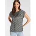 Shirtbluse TAMARIS Gr. 34, schwarz-weiß (schwarz sand) Damen Blusen Blusenshirt mit trendigem Print