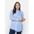 Longbluse SHEEGO "Große Größen", Damen, Gr. 40, blau (mittelblau), Obermaterial: 70% Baumwolle, 27% Polyamid, 3% Elasthan, gestreift, feminin, figurumspielend lang, Blusen, mit gerundetem Saum