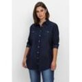 Jeansbluse SHEEGO "Große Größen" Gr. 46, blau (dunkelblau denim), Damen, Obermaterial: 100% Baumwolle, unifarben, Blusen, mit Knopfleiste und Brusttaschen