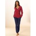 Pyjama VIVANCE DREAMS, Damen, Gr. 32/34, rot (rot, navy), Single Jersey, Obermaterial: 100% Baumwolle. Graumeliert (Obermaterial): 90% Baumwolle, 10% Polyester, bedruckt, Basic, bequem lang, V-Ausschnitt, Langarm eingesetzt, Homewear-Sets, mit seitlichem Frontdruck