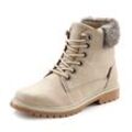 Stiefelette LASCANA, Damen, Gr. 36, beige, Obermaterial: 92% Lederimitat, 8% Textilmaterial. Futter: 100% Polyester. Decksohle: 100% Polyester. Laufsohle: 100% Synthetik, unifarben, casual, Schuhe, wind- & wasserabweisend,Winterboots, Outdoorstiefel, Winterstiefelette