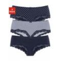 Panty LASCANA Gr. 40/42, blau (marine, gepunktet, gestreift, uni) Damen Unterhosen aus elastischer Baumwolle mit zarter Spitze