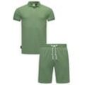 Poloshirt RAGWEAR "Set Porpi", Herren, Gr. L (52), grün, Material: 50% Baumwolle, 50% Polyester, sportlich, bequem knieumspielend, tiefer V-Ausschnitt, Kurzarm eng, Shirts, Modisches Herren Set aus Hemd und kurzer Hose