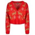 Cardigan URBAN CLASSICS "Urban Classics Damen Ladies Short Oversized Christmas Cardigan" Gr. 5XL, bunt (rot, gold), Damen, 70% Polyacryl, 20% Polyester, 10% metallisiertes Garn, unifarben, Strickjacken