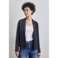 Kurzblazer STREET ONE Gr. 34, blau (tiefblau), Damen, Stoff, Jersey, 55% Viskose, 36% Polyamid, 6% Elasthan, 3% Polyester, gestreift, Blazer, Kurz