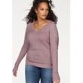 V-Ausschnitt-Pullover KANGAROOS, Damen, Gr. 48/50 (XL), rosa (altrosa), Rippstrick, Obermaterial: 50% Baumwolle, 50% Polyacryl, unifarben, casual, sehr figurbetont hüftlang, V-Ausschnitt, Langarm Rippbündchen mit Daumenlöchern, Pullover Pullover V-Pullover Strickpullover, in breit geripptem Feinstrick