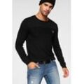 Rundhalspullover BRUNO BANANI, Herren, Gr. XL (56/58), schwarz, Feinstrick, Obermaterial: 50% Baumwolle, 50% Polyacryl, unifarben, casual, schmal, Rundhals, Langarm Bündchen, Pullover, in modischer Strickoptik