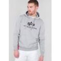 Kapuzensweatshirt ALPHA INDUSTRIES "Basic Hoody", Herren, Gr. M, grau (grau heather), angeraute Sweatware, Obermaterial: 80% Baumwolle, 20% Polyester, bedruckt, modisch, normal, Rundhals, Langarm Rippbündchen, Sweatshirts