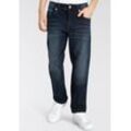 Stretch-Jeans KANGAROOS "regular fit mit geradem Beinverlauf" Gr. 176, N-Gr, blau (dunkelblau), Jungen, Denim/Jeans, Obermaterial: 98% Baumwolle, 2% Elasthan, bestickt, Jeans, bequeme Passform, gerades Bein, niedrige Leibhöhe