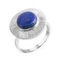 Fingerring ZEEME "Silber 925 rhodiniert glanz/matt mit echtem Lapis 10mm" Fingerringe Gr. 017 (53,5), 3,1 ct, Silber 925 (Sterlingsilber), weiß (weiß, blau) Damen