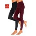 Thermoleggings LAVANA, Damen, Gr. M (40/42), N-Gr, rot (weinrot, schwarz, schwarz), Jersey, Obermaterial: 66% Baumwolle, 30% Polyester, 4% Elasthan, unifarben, Basic, figurbetont lang, Hosen, innen leicht angeraut