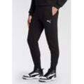 Trainingshose PUMA "ESS+ LOGO LAB CAT SWEATPANTS FL CL", Herren, Gr. M, N-Gr, schwarz (puma schwarz), Fleece, Obermaterial: 66% Baumwolle, 34% Polyester, bedruckt, sportlich, regular fit normal, Hosen, Jogginghose